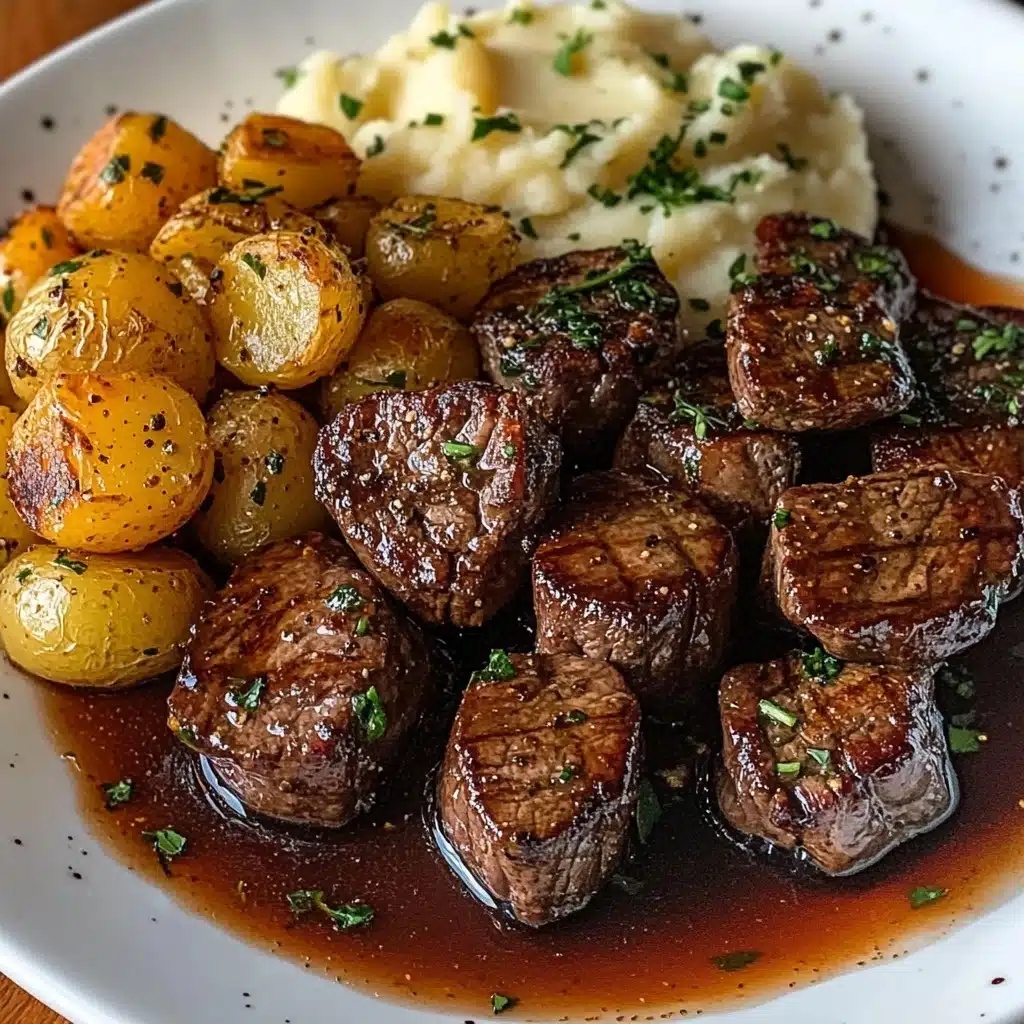 Garlic Butter Steak Bites and Cheesy Smashed Potatoes Recipe - Recipe Image