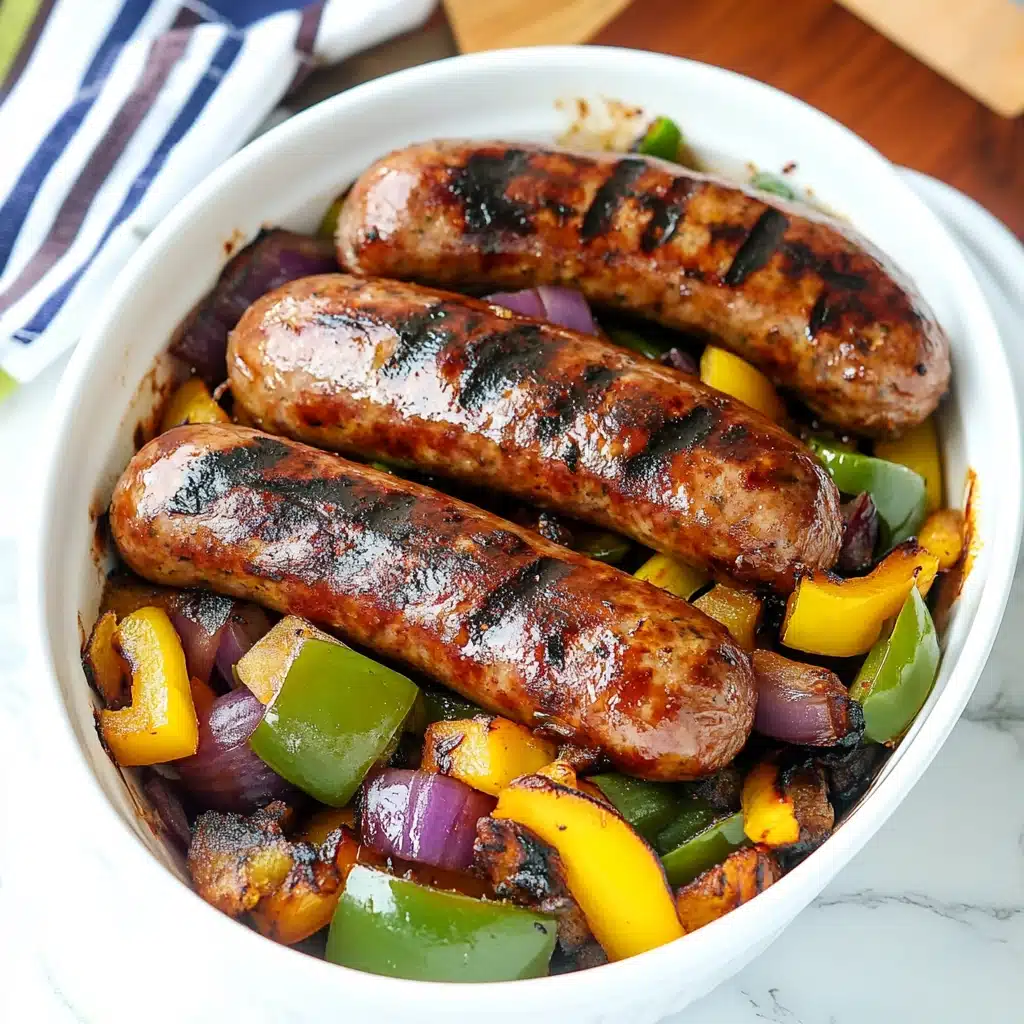 Spicy Sriracha Grilled Sausage and Peppers Recipe - Recipe Image