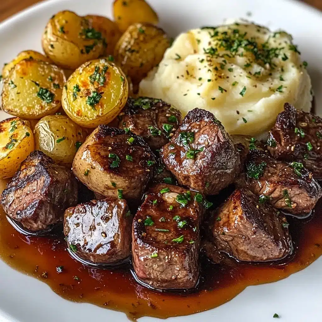Garlic Butter Steak Bites and Cheesy Smashed Potatoes Recipe - Recipe Image