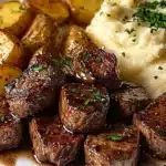 Garlic Butter Steak Bites and Cheesy Smashed Potatoes Recipe