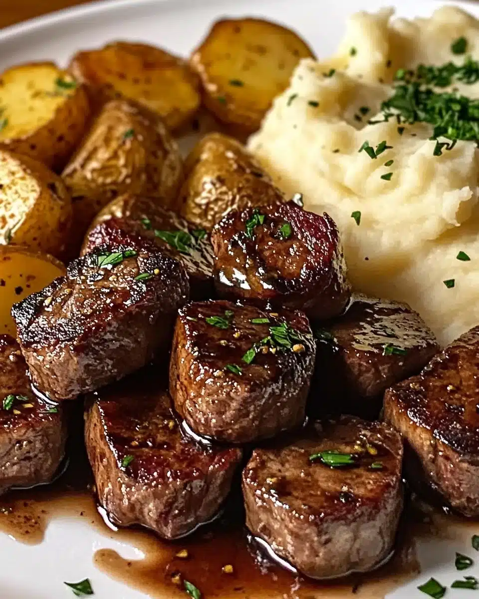 Garlic Butter Steak Bites and Cheesy Smashed Potatoes Recipe