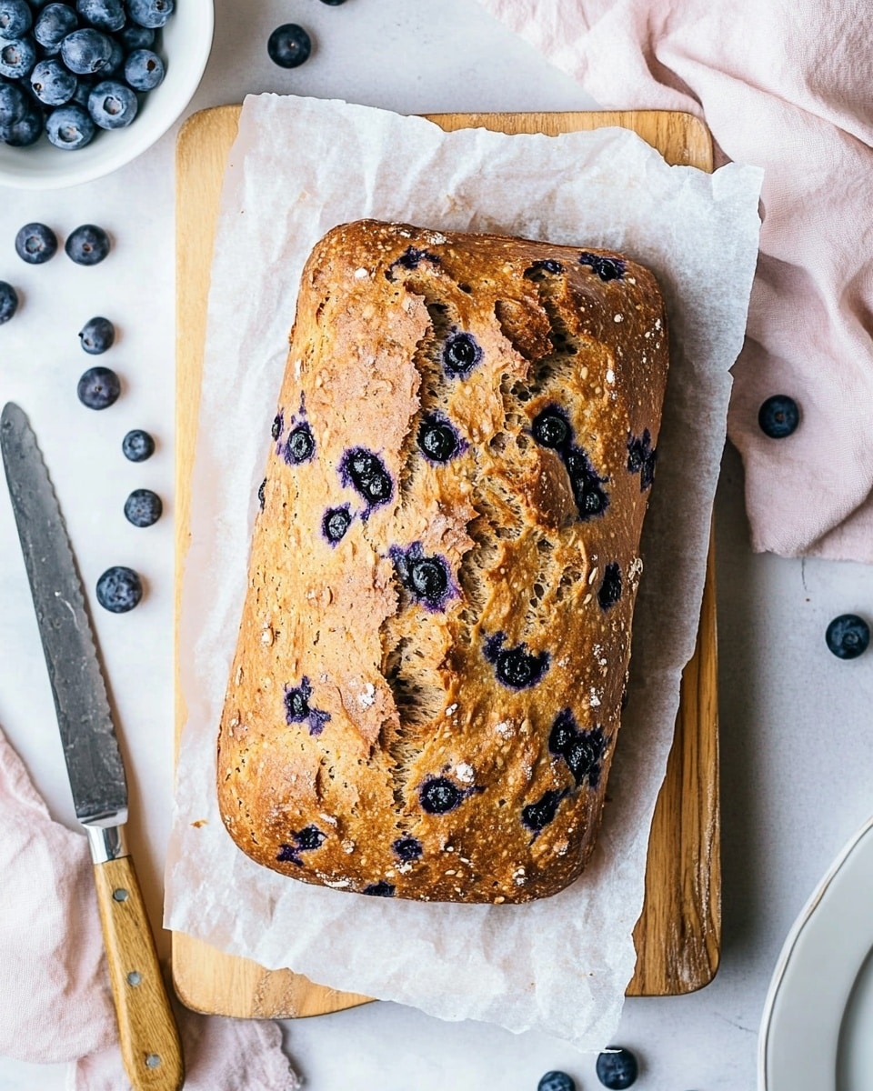 A close-up view of two slices of moist blueberry zucchini bread resting on slightly textured white plates with a subtle ridged edge. The bread has one thick slice positioned flat in the center foreground, showing a soft, dense interior with visible green zucchini strands and dark, plump blueberries scattered throughout. The second slice is partially visible on another plate near the top left. Fresh blueberries are scattered on the white marbled surface around the plates, and two silver spoons lie side by side above the main plate. A light, soft pink cloth is gently draped near the bottom edge of the frame. Photo taken with an iphone --ar 4:5 --v 6.1