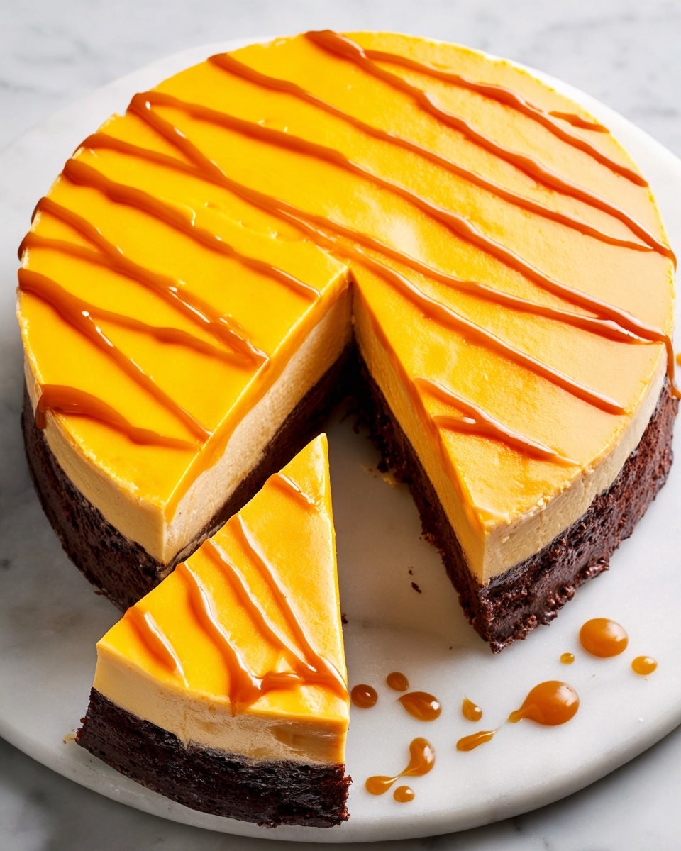 A close-up of a two-layer dessert slice on a white plate with detailed texture; the bottom layer is dark brown, dense, and crumbly like a brownie, while the top layer is thick, creamy, and light tan, looking smooth with a golden brown edge; a silver fork rests on the plate near the dessert; in the background, a larger portion of the same dessert is visible but blurred, all on a white marbled surface photo taken with an iphone --ar 4:5 --v 7