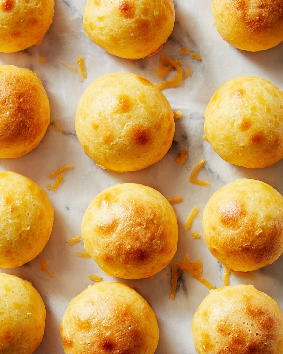 A close-up view of 18 small round baked cheese breads, golden brown and puffy with a slightly shiny crust. They sit evenly spaced on a light beige baking paper with small pieces of melted cheese around them. The background surface is a white marbled texture. The cheese breads have a smooth but slightly bubbly texture on top, showing a soft and airy interior. photo taken with an iphone --ar 4:5 --v 7