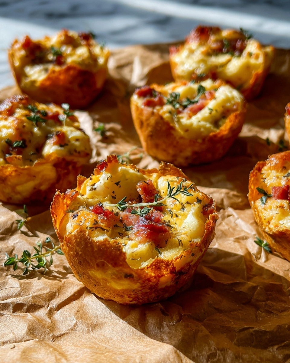 The image shows eleven small, round baked savory muffins placed on brown parchment paper over a wooden board. Each muffin has a golden brown top with visible pieces of red bell pepper, herbs, and possibly cheese, giving a textured and slightly crumbly look. The muffins are irregularly shaped with some cracks on the surface, indicating a crispy outer layer. Around the board, there are bowls with nuts and dried cranberries, glasses of amber liquid, and a woman’s hand reaching toward the muffins. The background and surface are a white marbled texture that reflects the natural daylight, adding warmth and a cozy atmosphere. photo taken with an iphone --ar 4:5 --v 7