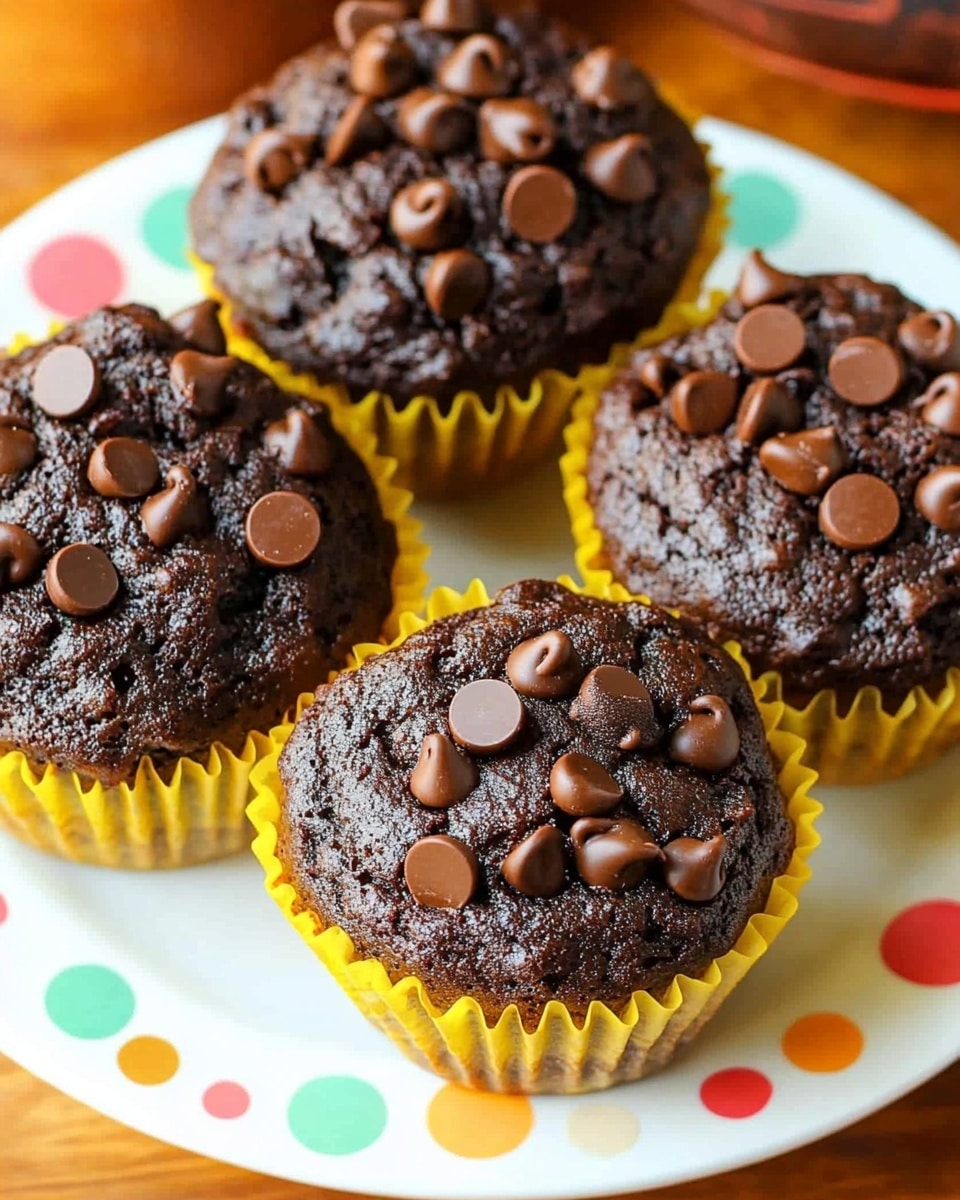 A close-up view of a rich chocolate muffin with a soft, moist texture and a dark brown color. The muffin has small shiny chocolate chips on top and inside, with one large piece showing a detailed crumb inside. It rests in a white paper liner with gentle folds, set on a white marbled surface. A second muffin with similar details is slightly blurred in the background. Photo taken with an iphone --ar 4:5 --v 6.1
