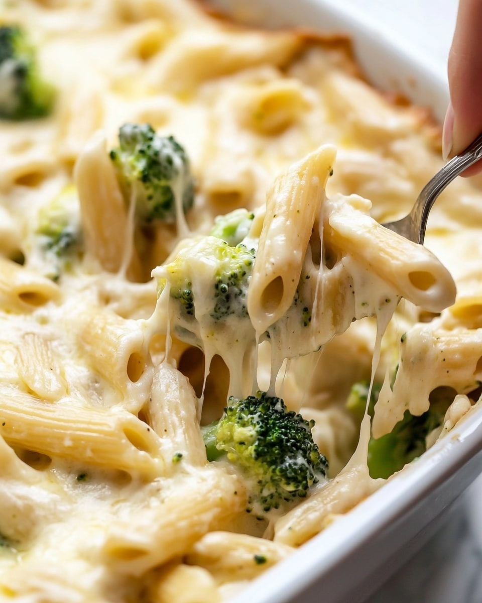 A white bowl filled with a creamy pasta dish, layering twisted pasta noodles mixed closely with small, bright green broccoli florets. The creamy sauce is smooth and white, covering the pasta and broccoli evenly with a light texture. On top, scattered small bits of black pepper add tiny dark specks for contrast. The bowl sits on a white marbled surface, creating a clean and simple background. Photo taken with an iphone --ar 4:5 --v 6.1