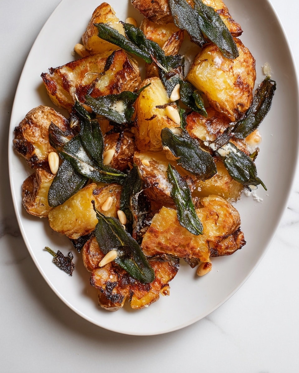 A white plate filled with two layers of roasted potatoes: the bottom layer has yellow and purple potato slices with a lightly crispy texture, and on top are smaller round roasted potatoes with a golden brown color; all potatoes are topped with white creamy sauce drizzled over them and sprinkled with fresh green chives, garnished with a few chive stems around the plate, placed on a white marbled surface with a gray cloth partly visible nearby photo taken with an iphone --ar 4:5 --v 7