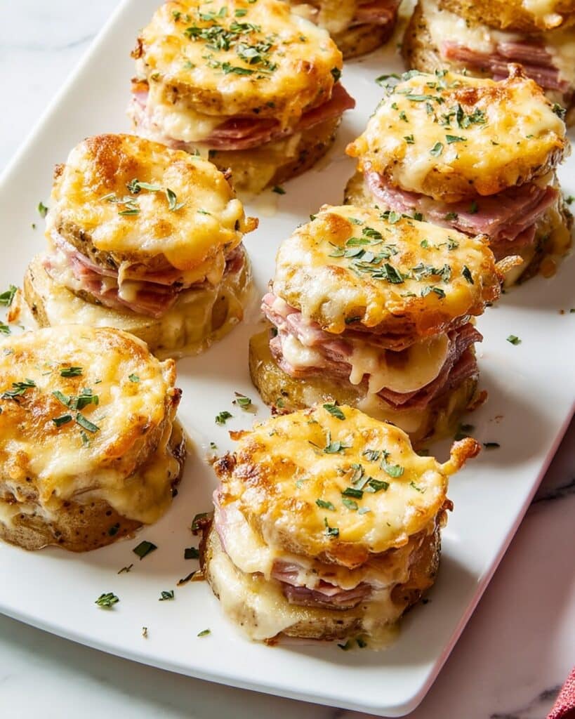 Cheesy Scalloped Potato & Ham Stacks Recipe