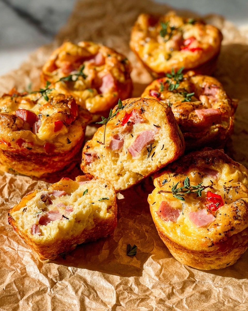 The image shows several small pizza cups placed on parchment paper over a white marbled surface. Each cup has a crispy, golden-brown crust forming the base and edges, holding layers of melted cheese, bits of red pepper or tomato, and herbs sprinkled on top. The cheese layer is creamy yellow with a slightly browned, bubbly texture around the top edges. Small green herb leaves are scattered inside and around the cups, enhancing the fresh look. Photo taken with an iphone --ar 4:5 --v 7