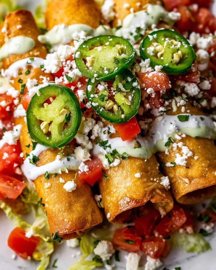 Chicken Flautas with Avocado Salsa and Creamy Topping Recipe