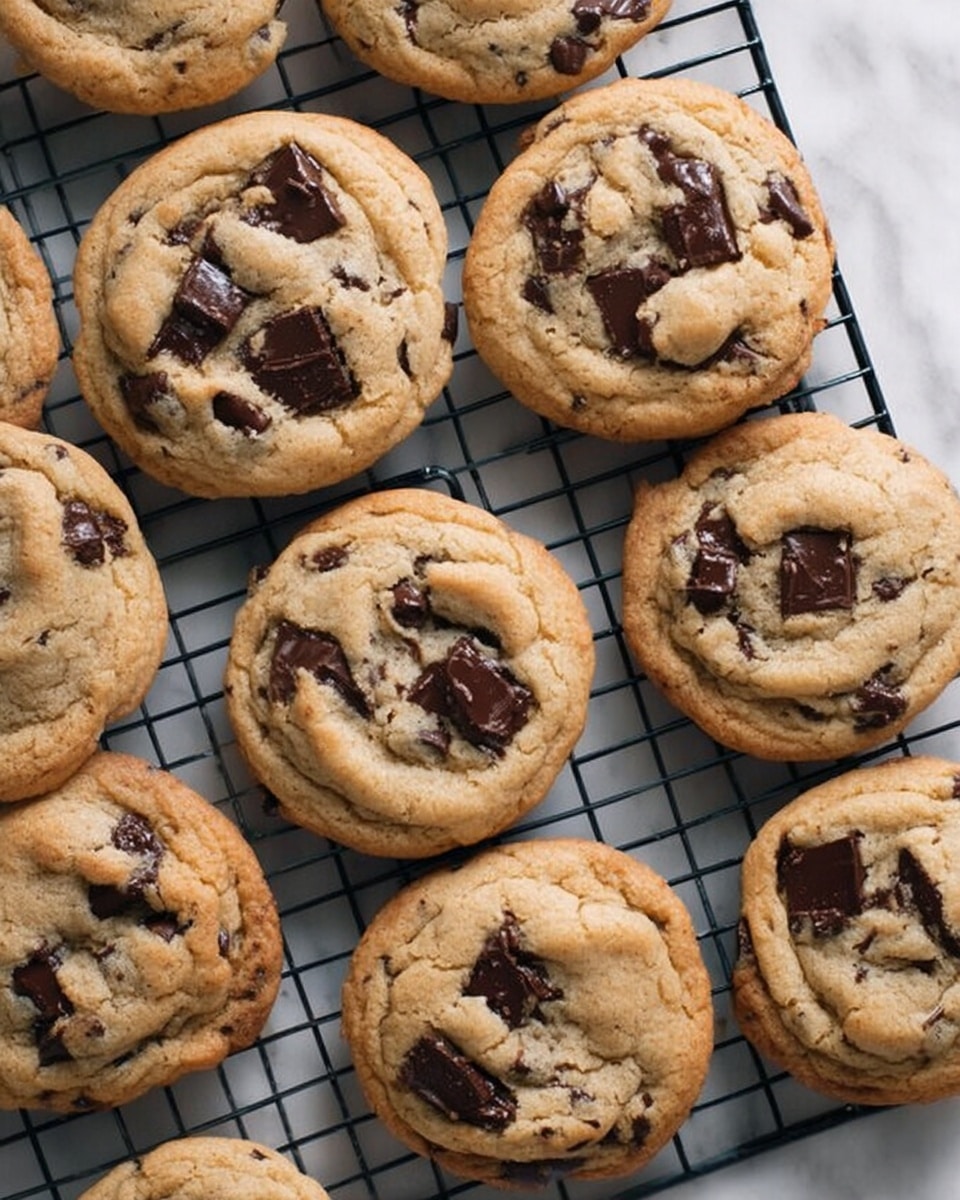 A group of round chocolate chip cookies spread out evenly on a cooling rack. Each cookie is light brown with a soft texture, and large dark chocolate chunks sit on top, melting slightly into the dough. The cookies have a slightly cracked surface showing their soft inside. The cooling rack is placed on a white marbled surface. photo taken with an iphone --ar 4:5 --v 7