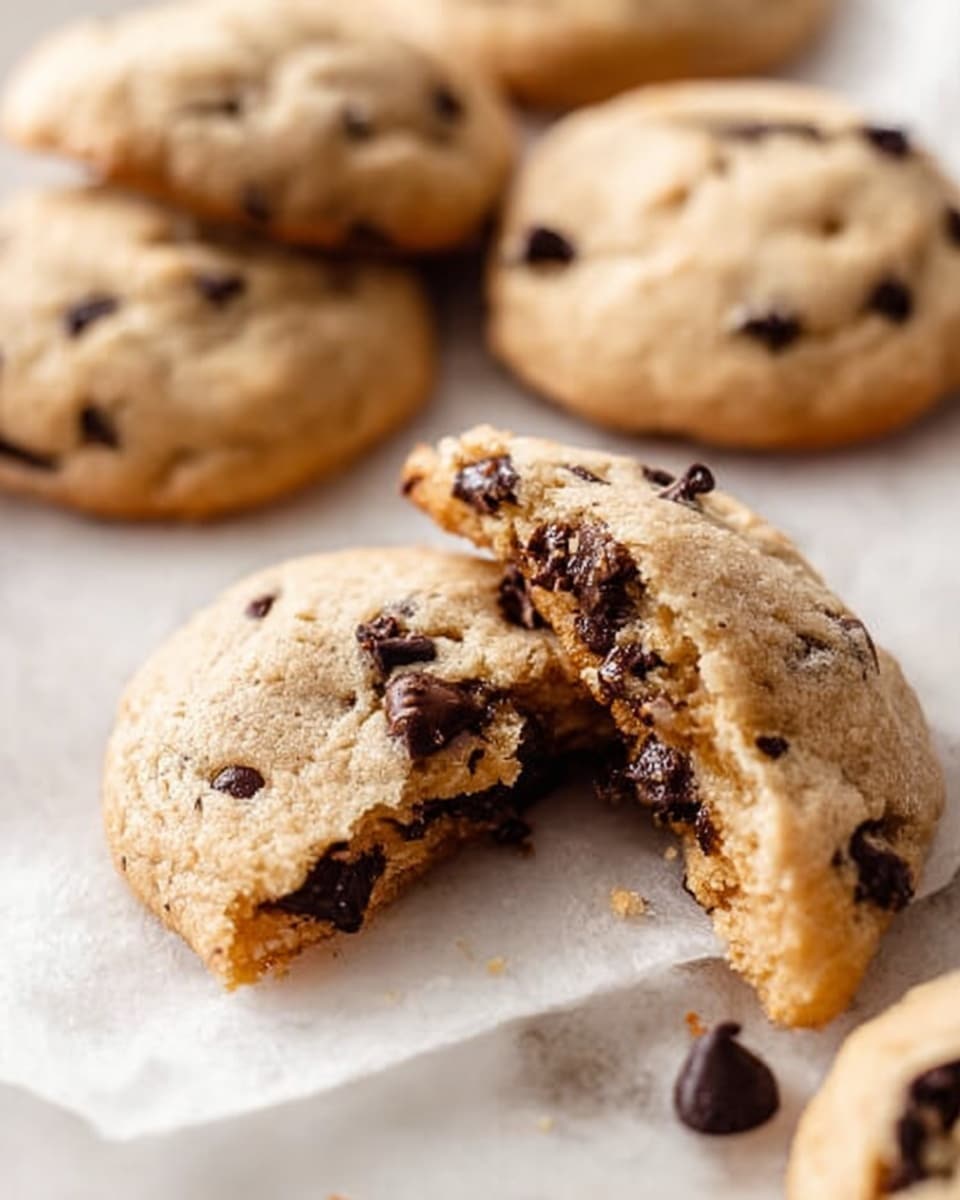 A group of golden brown chocolate chip cookies is spread out on a black wire cooling rack placed on a white marbled surface. The cookies have a soft texture with visible uneven chocolate chips scattered on top. To the right, there are more chocolate chips scattered around, with a metal ice cream scoop nearby. The scene is bright and clean, showing a cozy, fresh-baked vibe. photo taken with an iphone --ar 4:5 --v 7