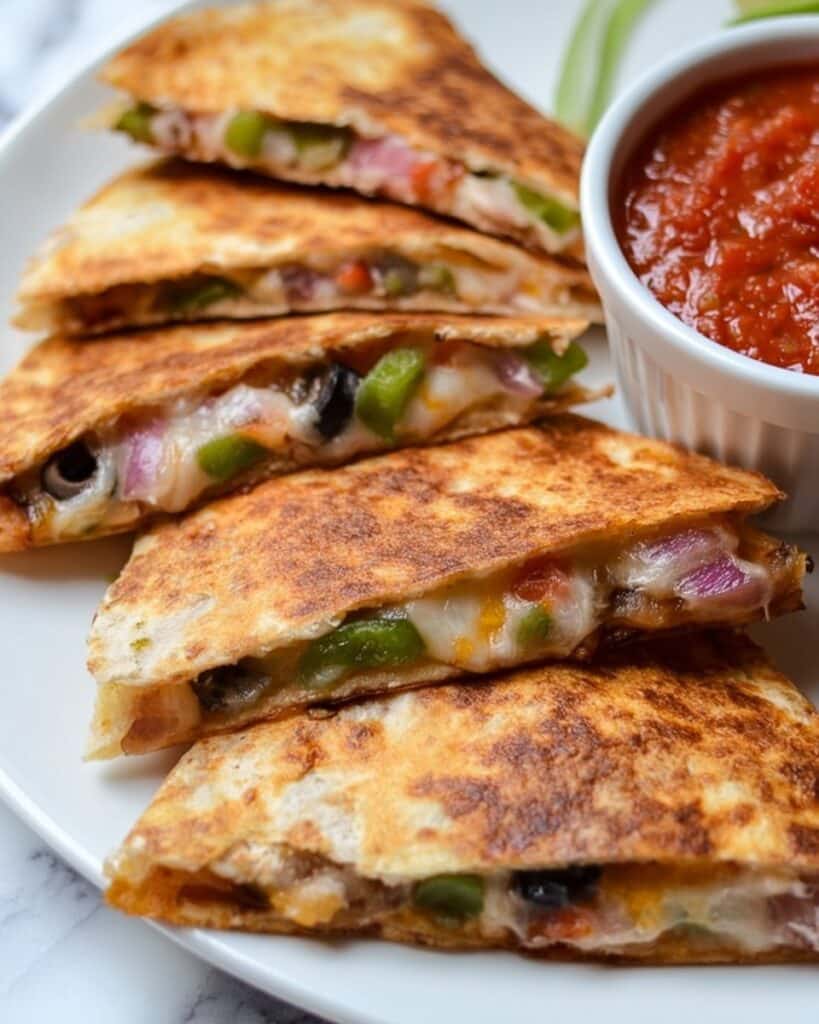 Cheesy Pepperoni Pizzadillas with Veggie Toppings Recipe