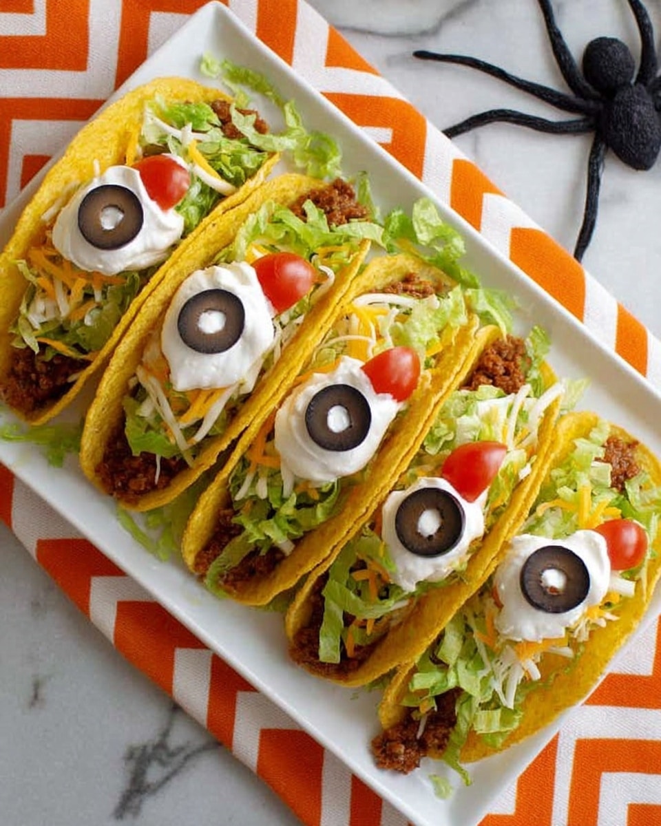 A close-up of a single taco held by a woman's hand, showing four layers inside a yellow taco shell. The bottom layer consists of green lettuce, followed by bright red tomato pieces, then a layer of shredded light yellow cheese, topped with two dollops of white sour cream each topped with a sliced black olive. The background is a white marbled surface with a white and orange zigzag pattern cloth partially visible. photo taken with an iphone --ar 4:5 --v 7