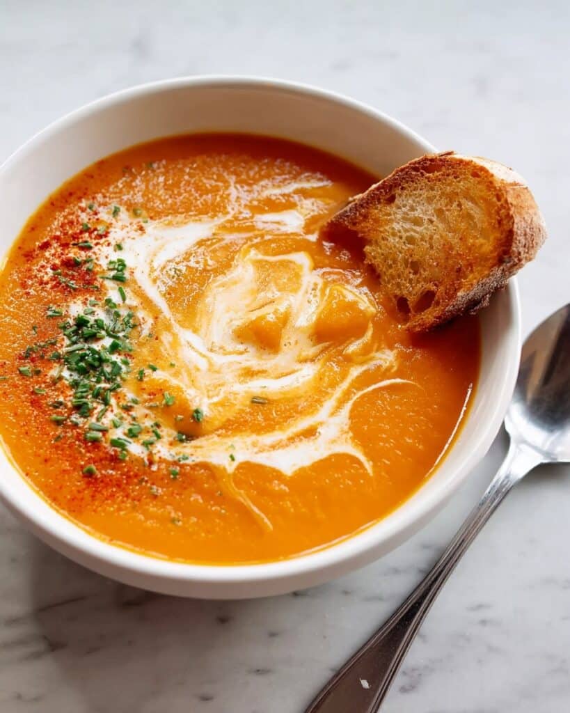 Creamy Carrot Soup with Cheesy Baguette Dippers Recipe