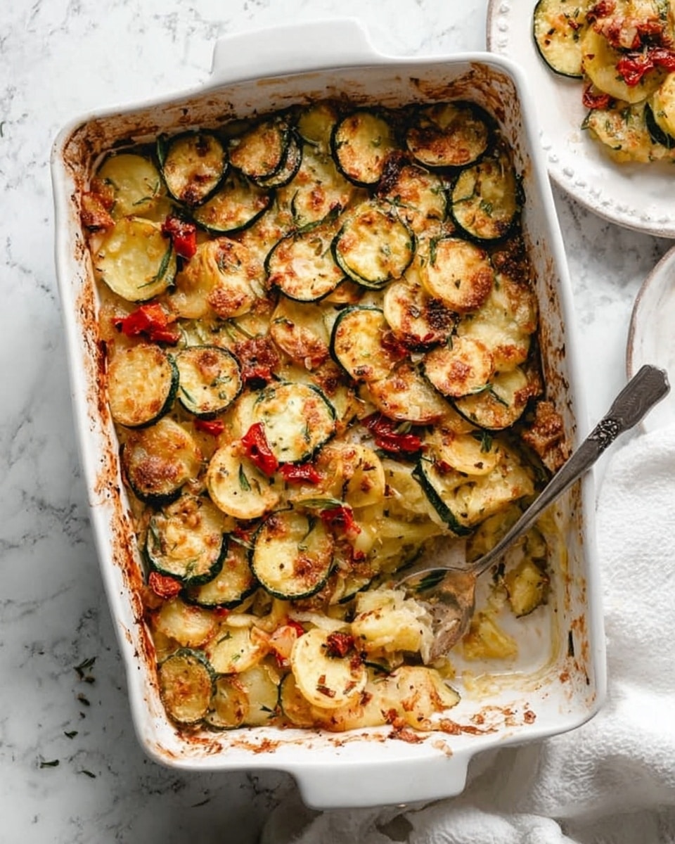 A metal bowl filled with a colorful mix of chopped vegetables and bread pieces. The top layer shows lightly toasted bread chunks in a golden brown color mixed with sliced green zucchini pieces and small diced red peppers. There are also white chopped onions scattered throughout, adding a crisp texture. The bowl sits on a white marbled surface, with light catching on the shiny metal edges. photo taken with an iphone --ar 4:5 --v 7