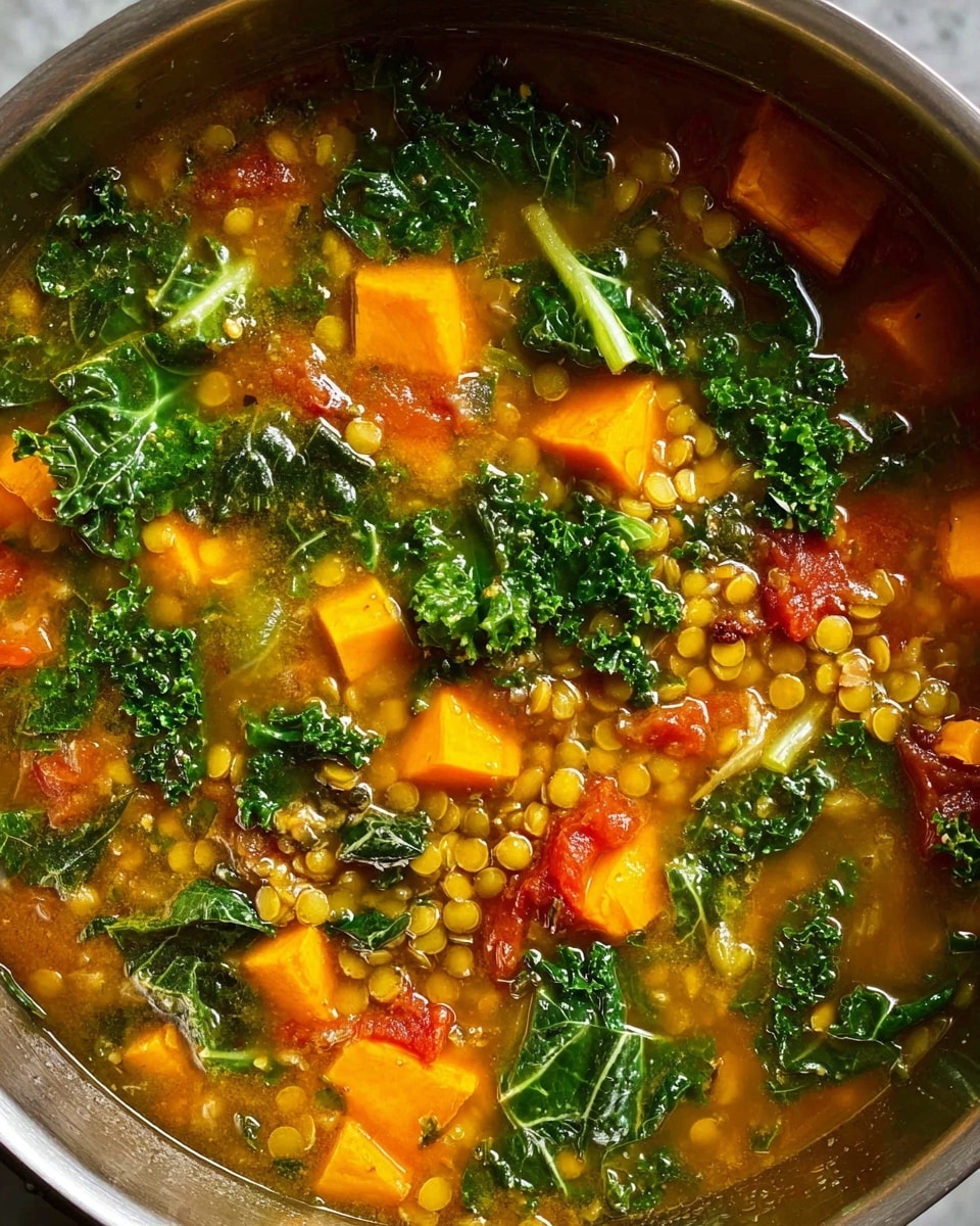 Three white bowls filled with vegetable soup sit on a white marbled surface. Each bowl contains a colorful mix of layers: at the base is a warm brown broth, followed by chunks of orange sweet potato and green leafy vegetables. On top are golden brown croutons scattered with light yellow seasoning and black pumpkin seeds. Some chopped green herbs are sprinkled over everything. A woman's hand with pale nail polish holds a silver spoon in the bowl nearest the bottom, ready to scoop soup. A blue cloth is casually placed near the bottom bowl, and small bits of croutons and herbs are scattered across the surface. Photo taken with an iphone --ar 4:5 --v 7