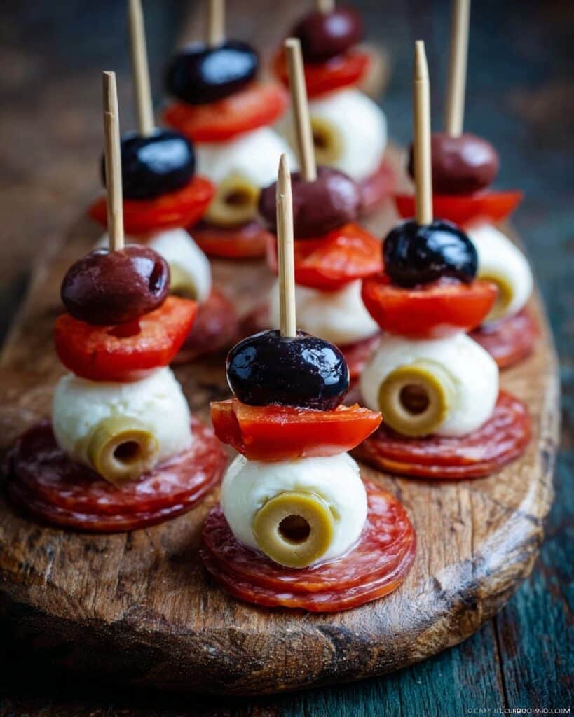 Skewered Salami Mozzarella Eyeballs Recipe