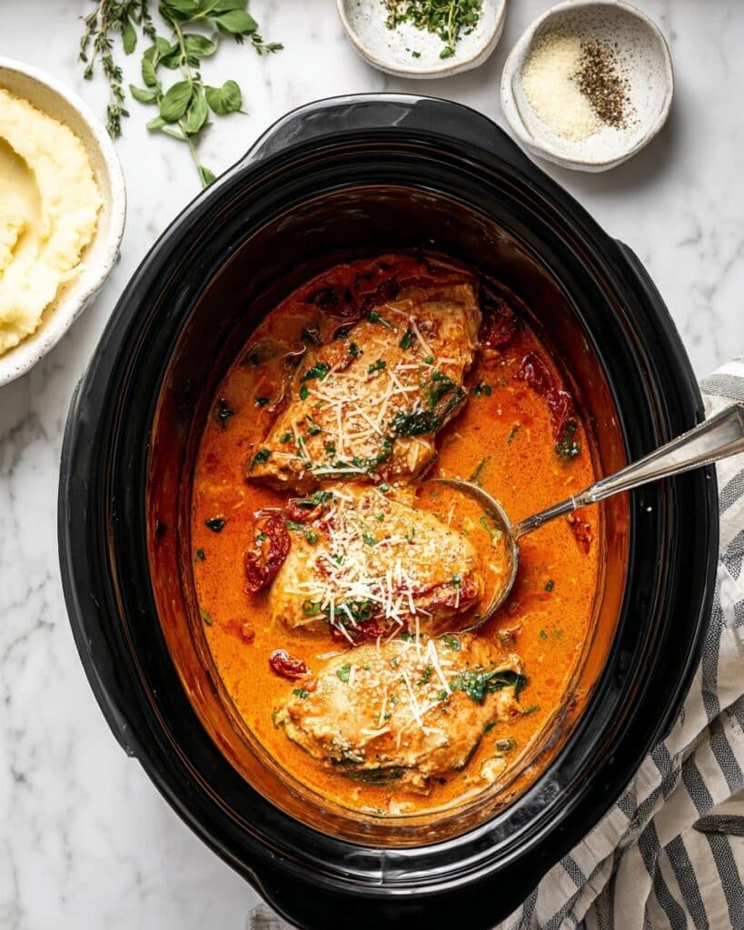 Slow Cooker Marry Me Chicken with Sun-Dried Tomatoes and Spinach Recipe