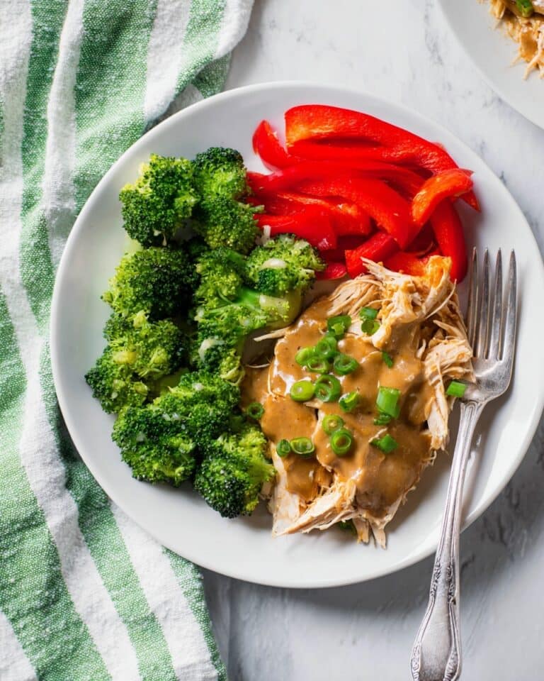 Slow Cooker Pulled Chicken with 5-Ingredient Peanut Sauce Recipe