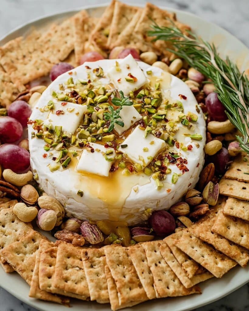 Baked Brie with Honey, Pistachios, and Fresh Thyme Recipe