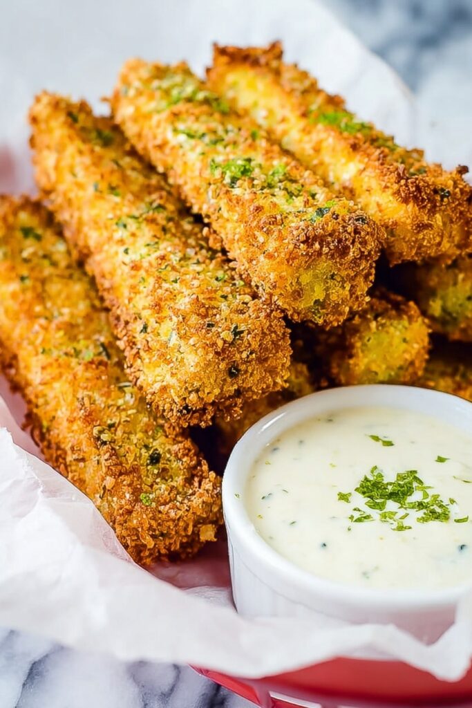 Baked Pickle Fries with Dill Ranch Sauce Recipe