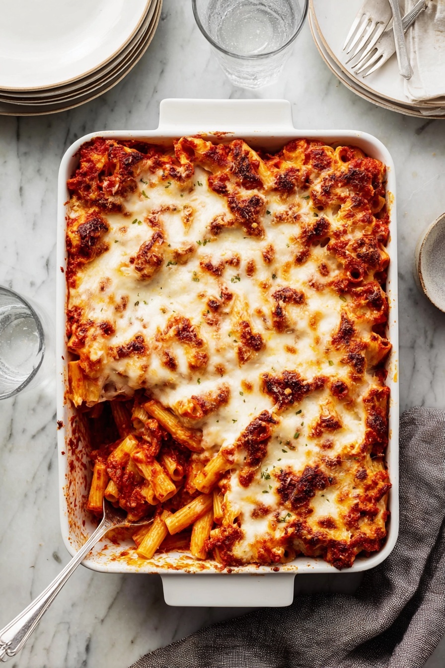 Baked Ziti with Sausage and Cream Recipe - Serving
