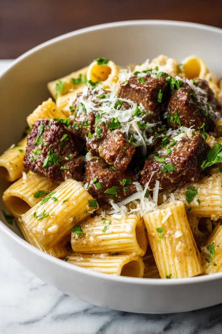 Cajun Steak Tips with Cheesy Pasta Recipe