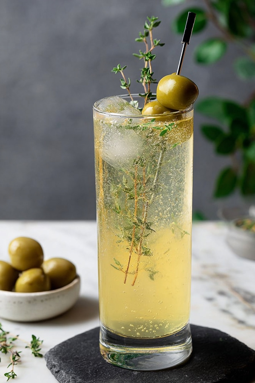 Dirty Spritz with Citrus and Olives Recipe - Serving