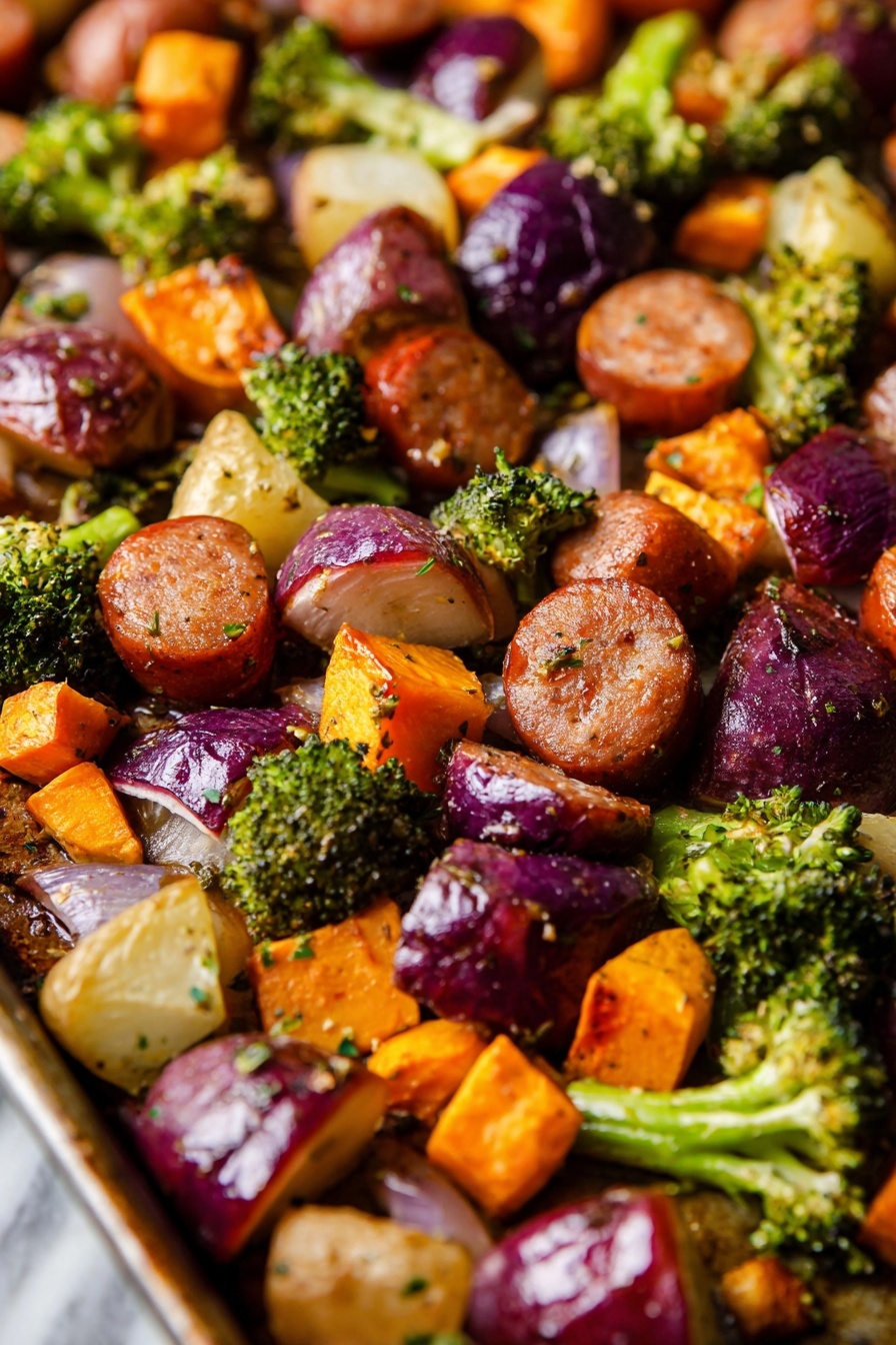 Honey Garlic Kielbasa Sheet Pan Dinner Recipe - Serving