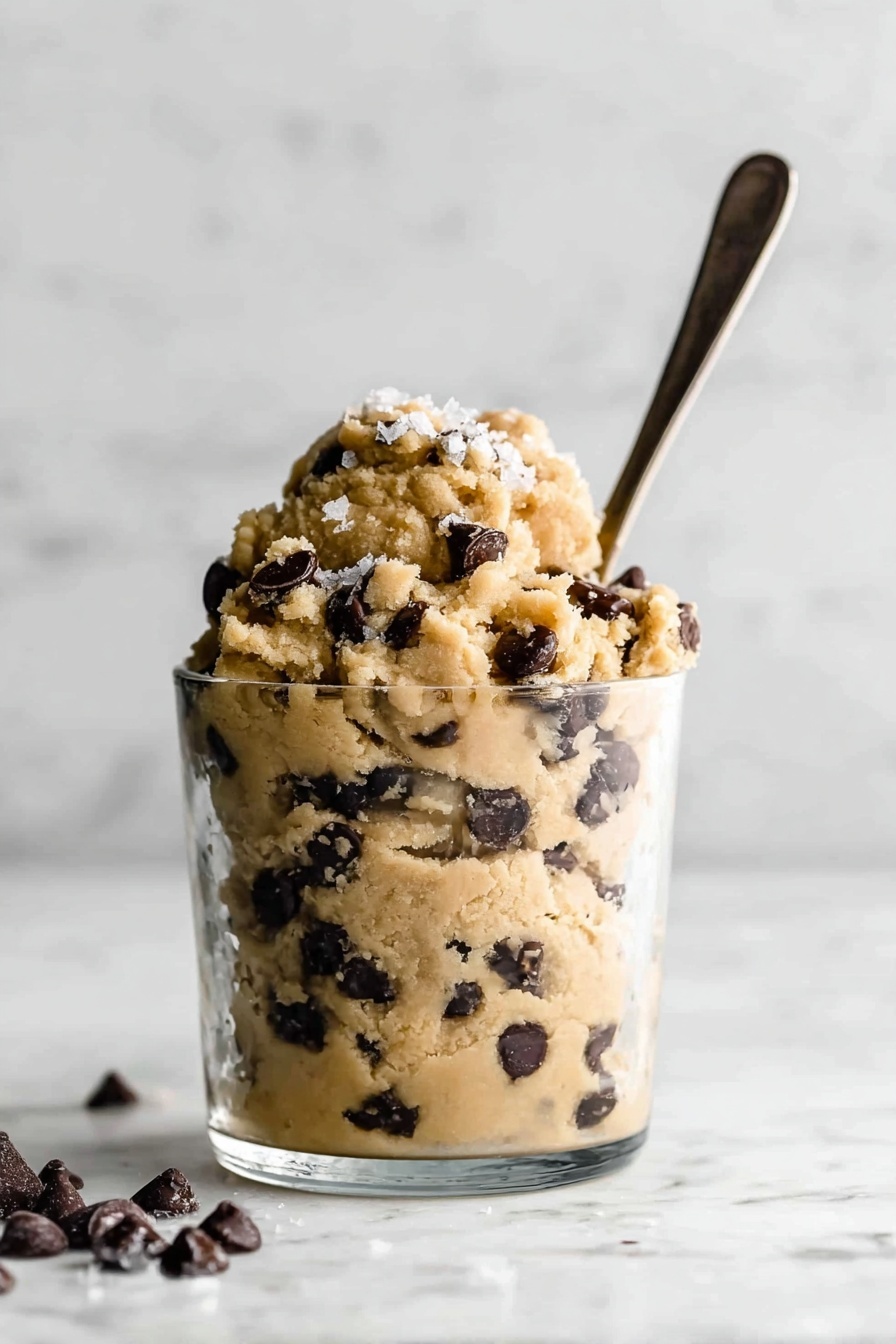 A close-up view of six small cookie dough balls arranged in two rows on a white marbled surface. Each ball has a rough, crumbly texture with a light golden color, studded with dark chocolate chips pressed into the surface. There are small white flakes sprinkled over the dough balls, adding a slight contrast. The dough balls appear soft and slightly moistened, showing a homemade and fresh look. photo taken with an iphone --ar 2:3 --v 7 - Vegan Cookie Dough Bites, vegan cookie dough snack, healthy vegan treats, no bake vegan dessert, vegan sweet bites
